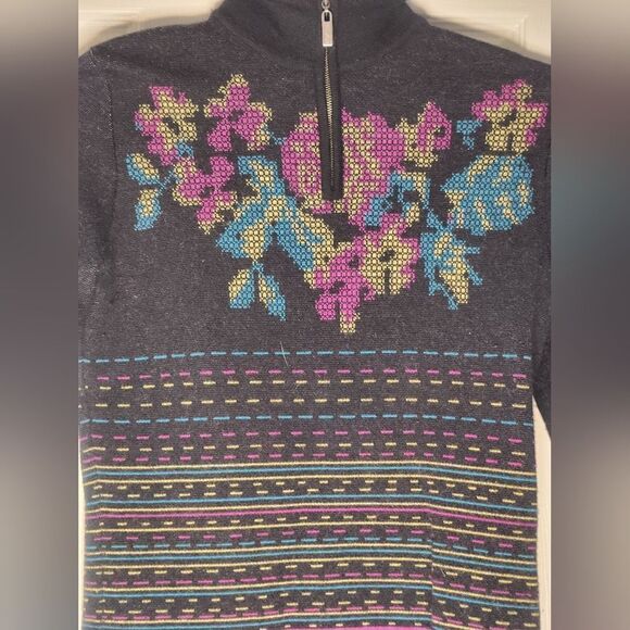 Neve M Black Mlticlrd Lngslvs 100% WOOL Knitted 1/4 Zip Women Sweater Pullover - Picture 6 of 11